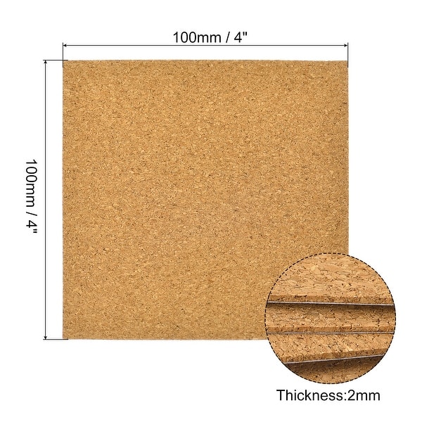 100 Pcs Self-Adhesive Cork Square, 2mm Thick 4" Cork Tiles Backing